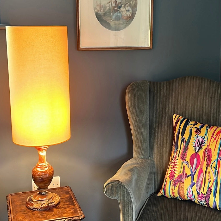 Yellow Cotton Lampshade | Extra Tall Cylinder Ceiling Light Shade | Bespoke Handmade UK