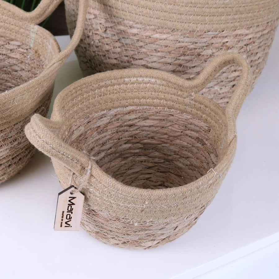 Luxury rustic storage baskets set, handcrafted natural grass rope, stylish home decor, best-selling woven baskets for bedroom bathroom kitchen by Maravi at brixbailey.com