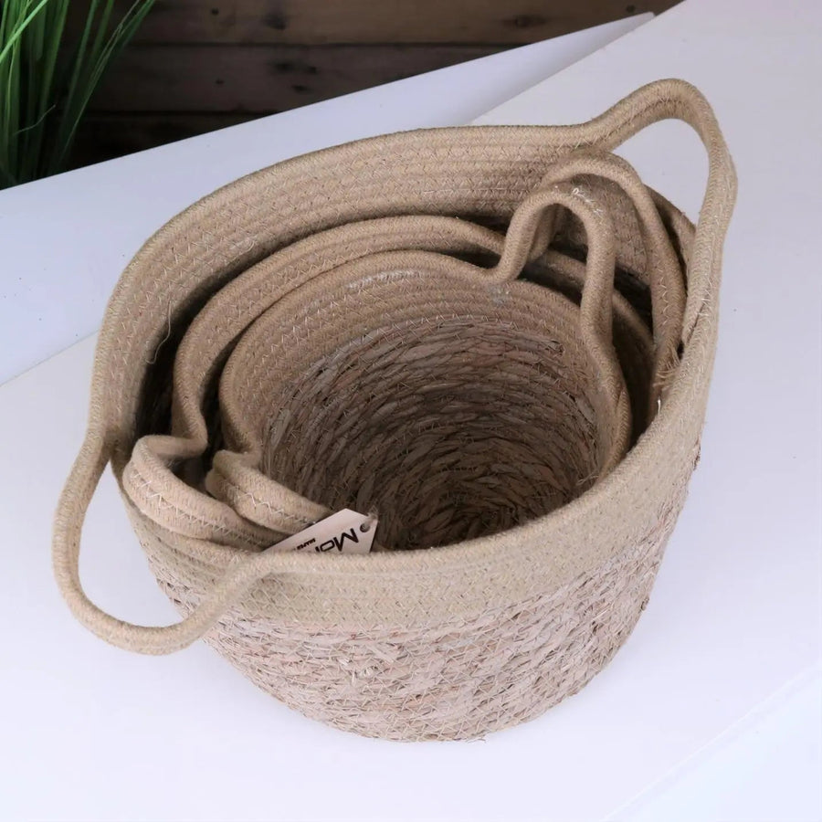 Luxury rustic storage baskets set, handcrafted natural grass rope, stylish home decor, best-selling organizer, premium woven baskets by Maravi at brixbailey.com