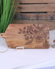 Luxury mini serving board, elegant mango wood cheese board with Tingda floral motif, stylish sustainable kitchenware by Maravi at brixbailey.com