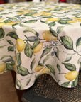 Lemon Linen Round Tablecloth