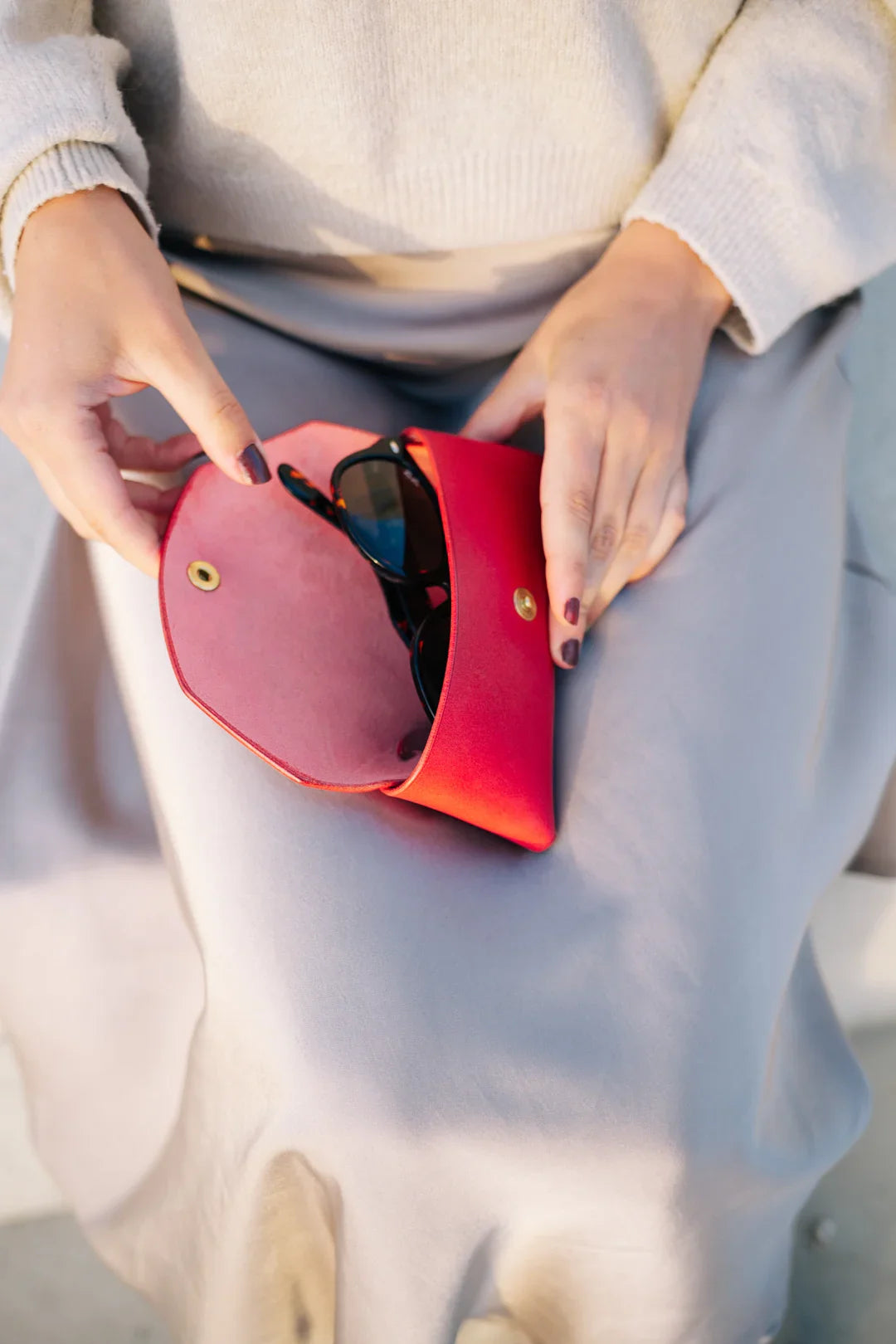 Stylish Red Leather Sunglasses Case