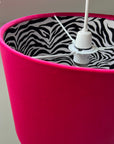 Cerise Pink Velvet & Zebra Cotton Double Sided Drum Lampshade | Handmade Ceiling Light Shade | Bespoke UK