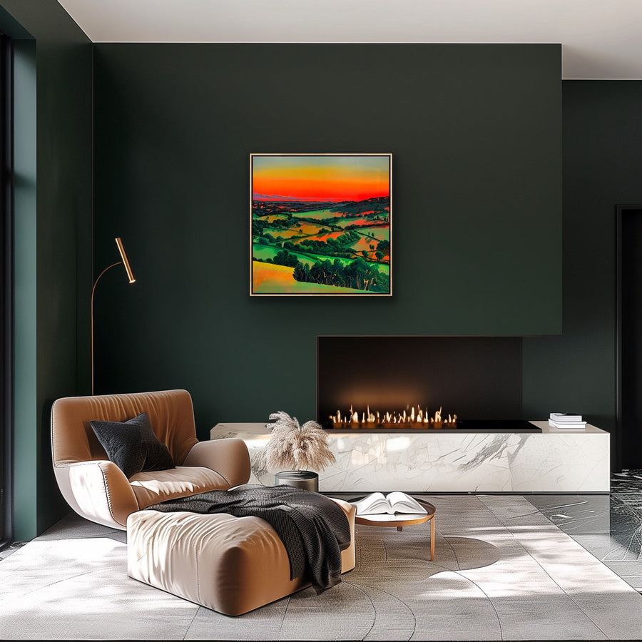 Under the Red Sky 1 fine art giclee print, premium hand-signed reproduction, luxury cotton rag paper, sunset landscape near Bath by Michael Sutherland Art at brixbailey.com