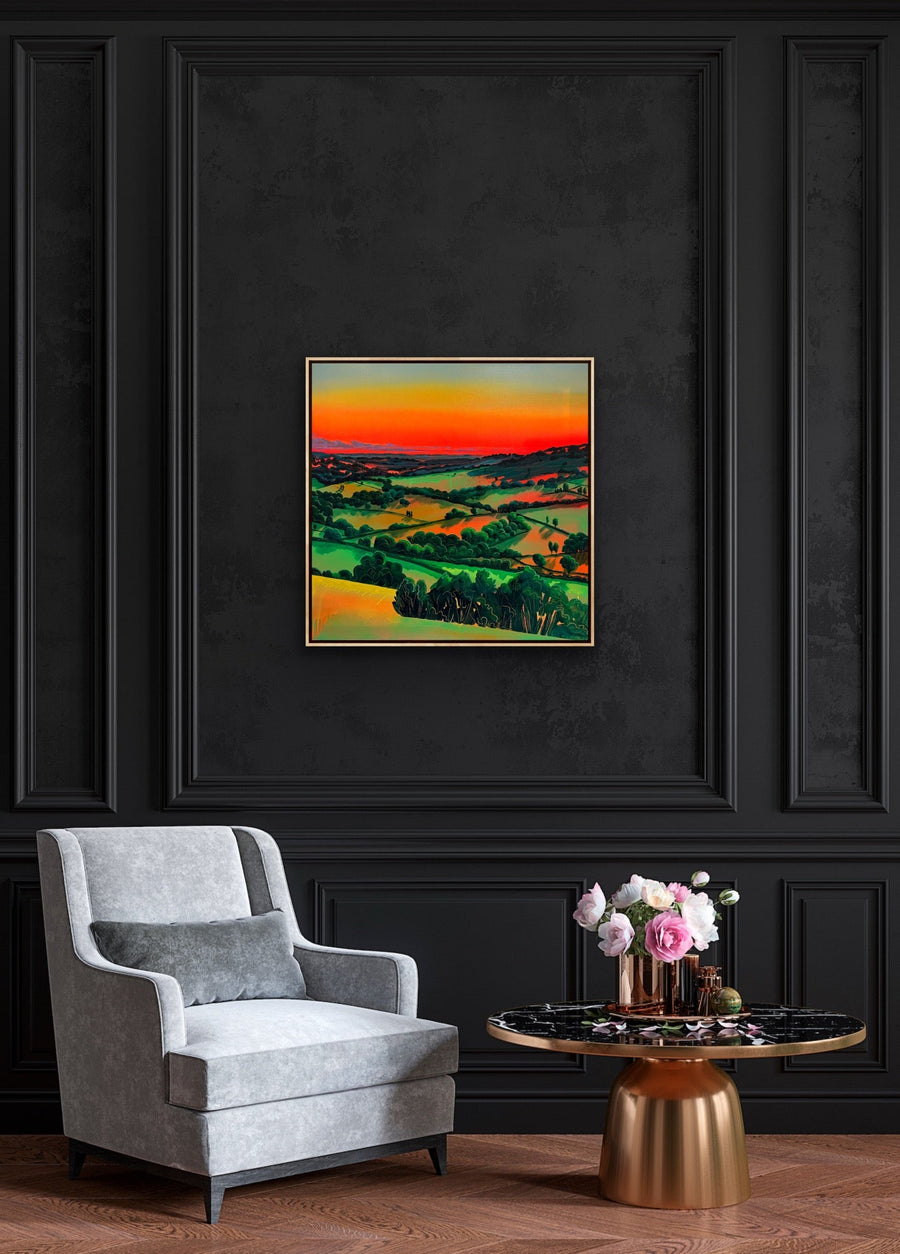 Under the Red Sky 1, luxury giclee fine art print, hand signed, premium cotton rag card, sunset landscape near Bath by Michael Sutherland Art at brixbailey.com