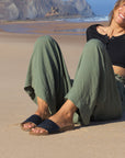 Premium black vegan sandals YIN, monochrome, comfortable straps, soft anatomical footbed, slip-resistant sole, timeless capsule wardrobe essential by Fünve at brixbailey.com