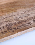 Luxury wooden serving board, elegant cheese and wine theme, premium mango wood, stylish laser-engraved design, best-selling kitchen accessory by Maravi at brixbailey.com