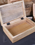 Noakh Live Laugh Love wooden storage boxes with lids, premium mango wood, handcrafted rustic decor, best-selling home organization set by Maravi at brixbailey.com