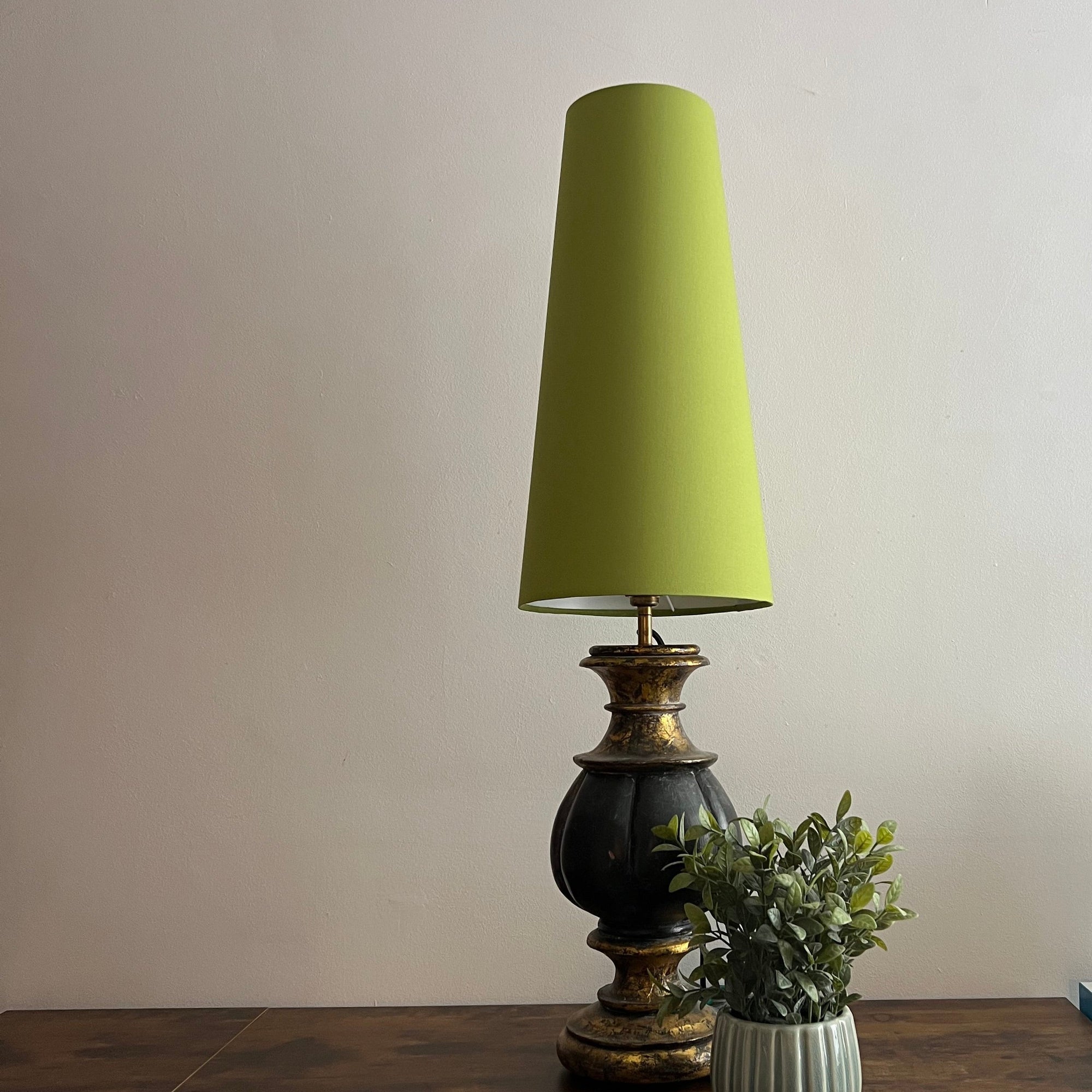Chartreuse Green Cotton Lampshade | Extra Tall Cone Light Shade | Bespoke Handmade UK