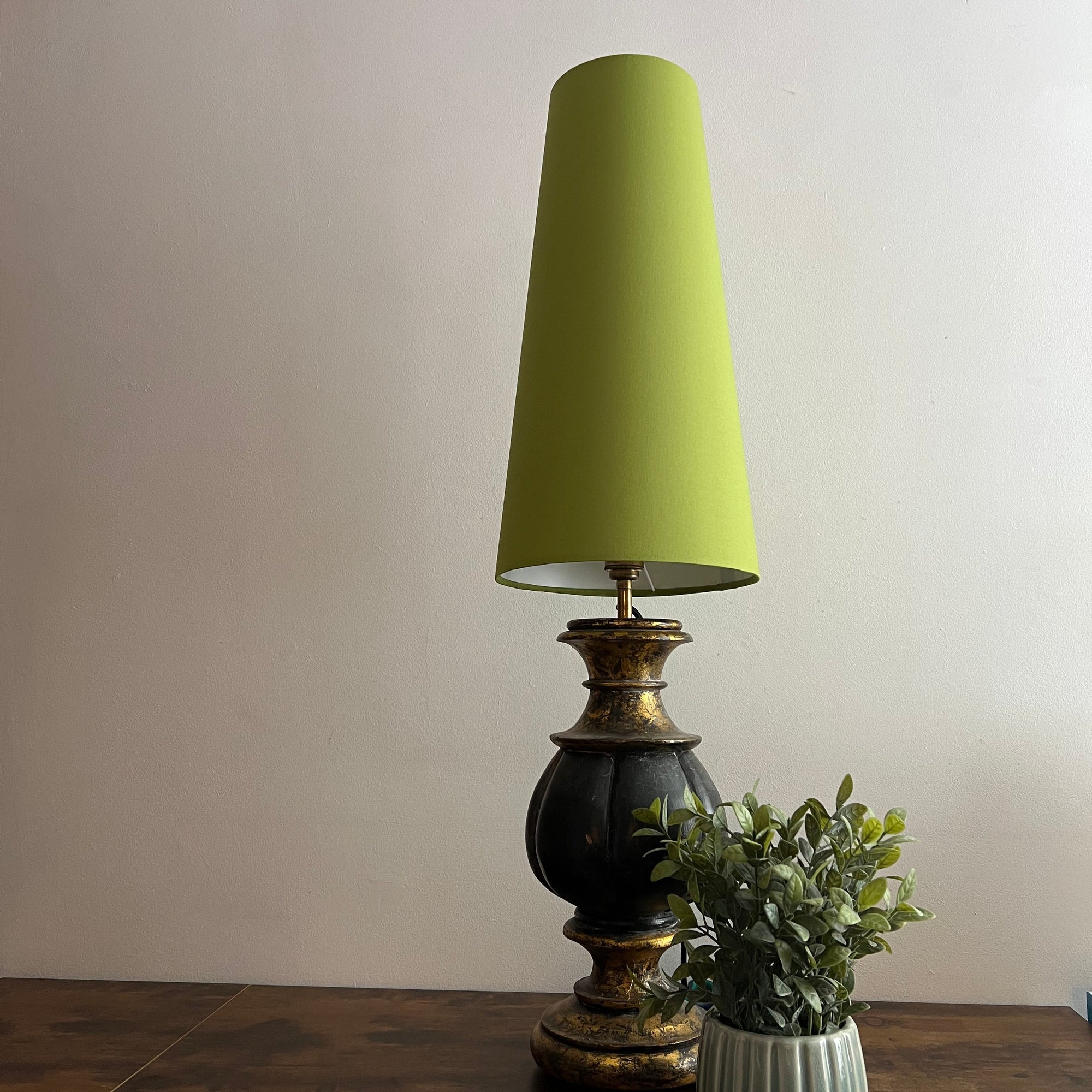 Chartreuse Green Cotton Lampshade | Extra Tall Cone Light Shade | Bespoke Handmade UK