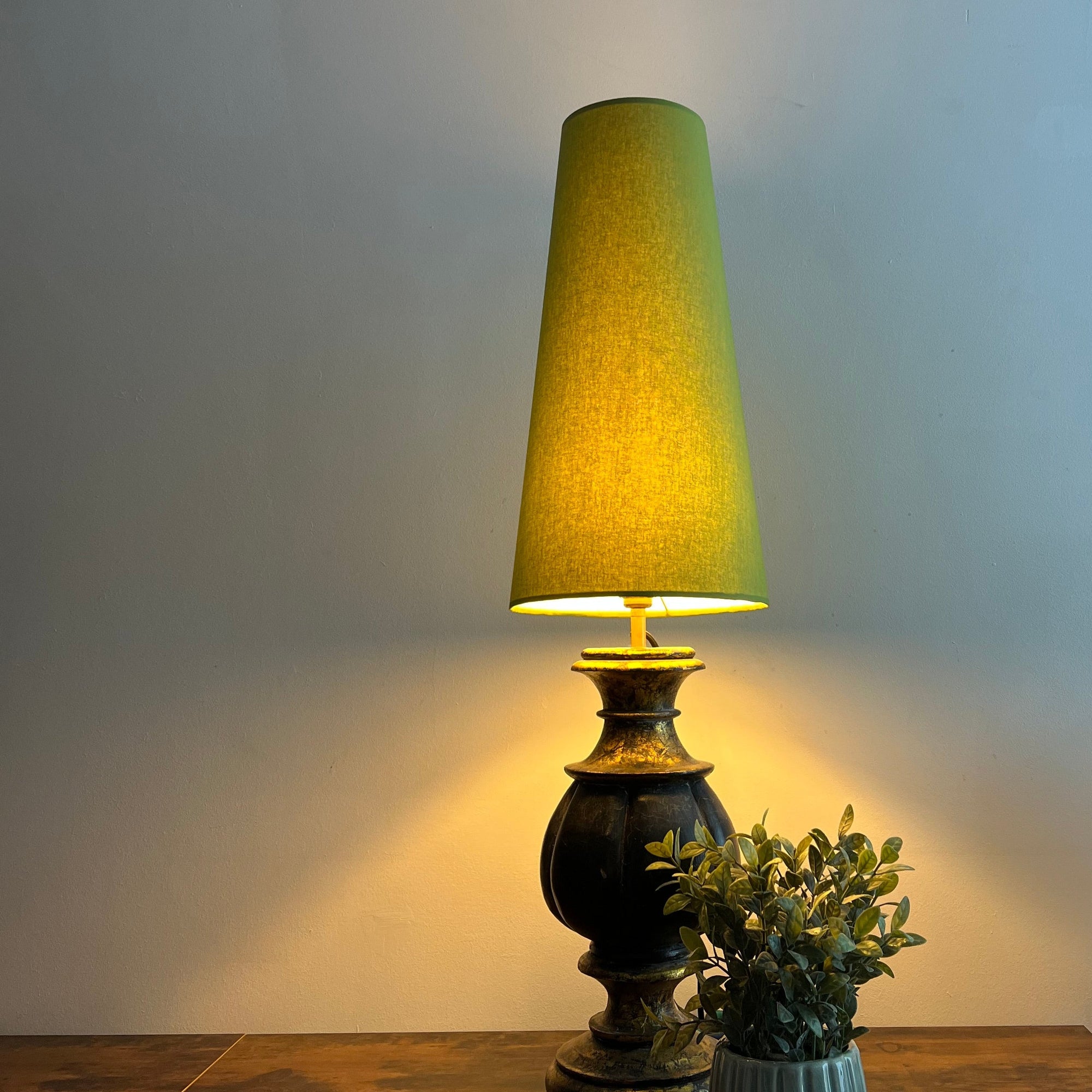 Chartreuse Green Cotton Lampshade | Extra Tall Cone Light Shade | Bespoke Handmade UK