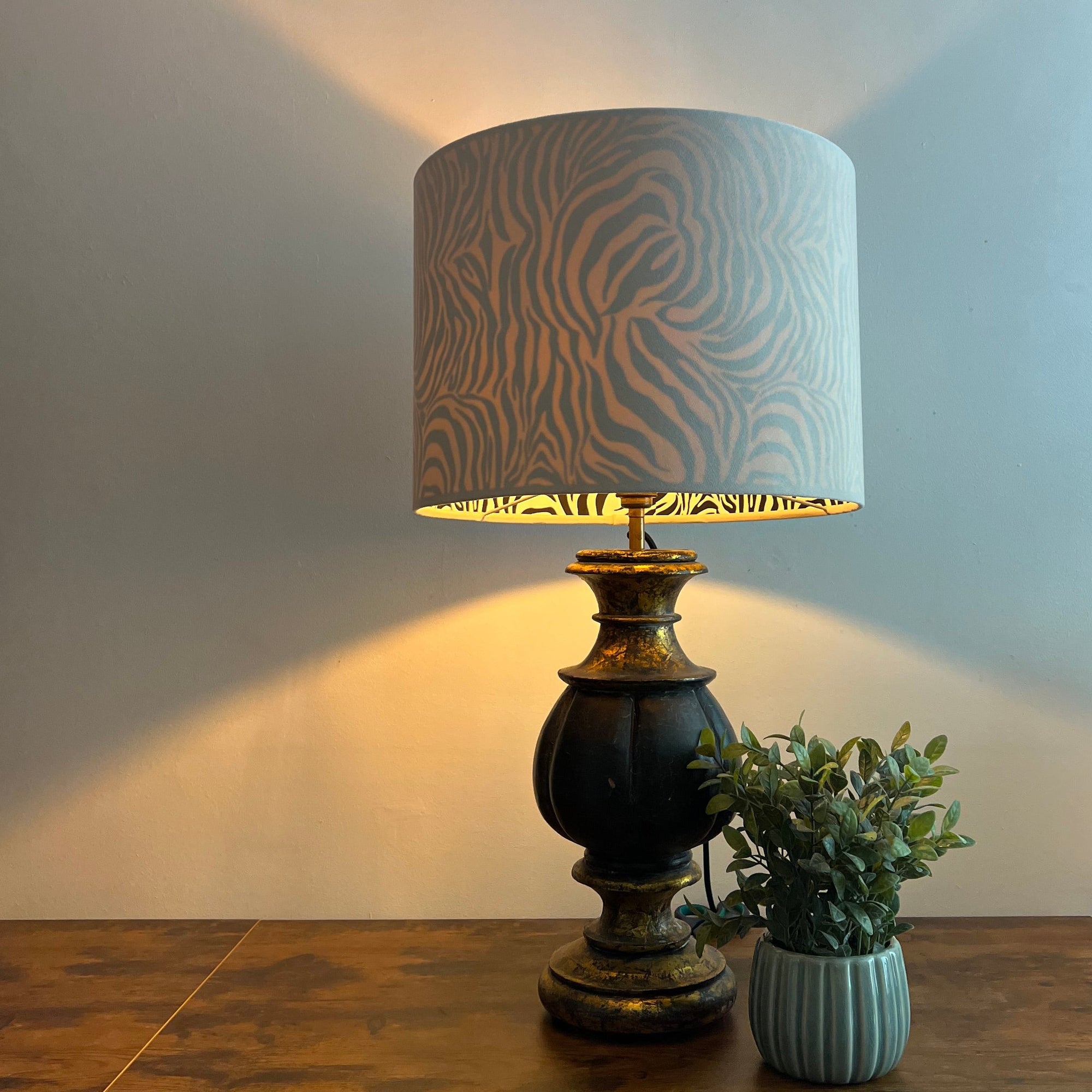 Cream Velvet &amp; Zebra Cotton Double Sided Drum Lampshade | Handmade Ceiling Light Shade | Bespoke UK