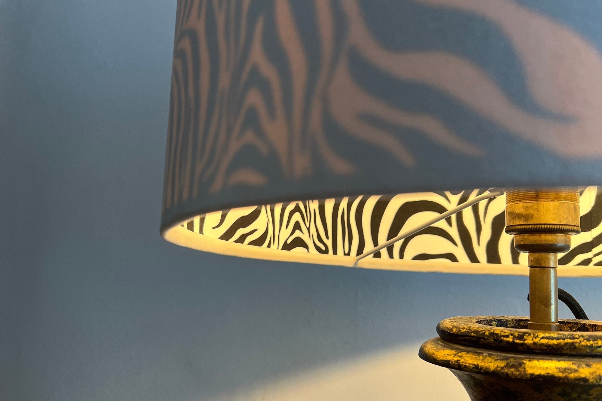 Cream Velvet &amp; Zebra Cotton Double Sided Drum Lampshade | Handmade Ceiling Light Shade | Bespoke UK