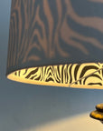 Cream Velvet & Zebra Cotton Double Sided Drum Lampshade | Handmade Ceiling Light Shade | Bespoke UK
