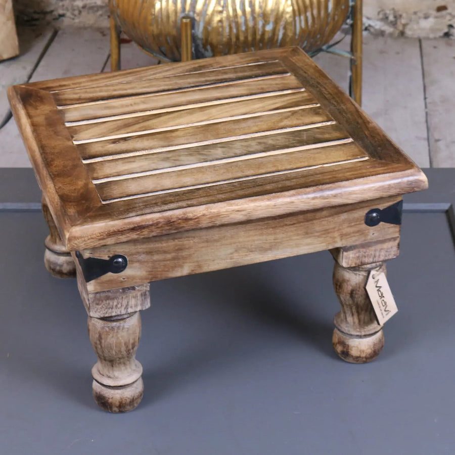 Premium Mol mango wood stool, versatile stylish footstool, rustic hardwood square seat, durable eco-friendly home decor by Maravi at brixbailey.com