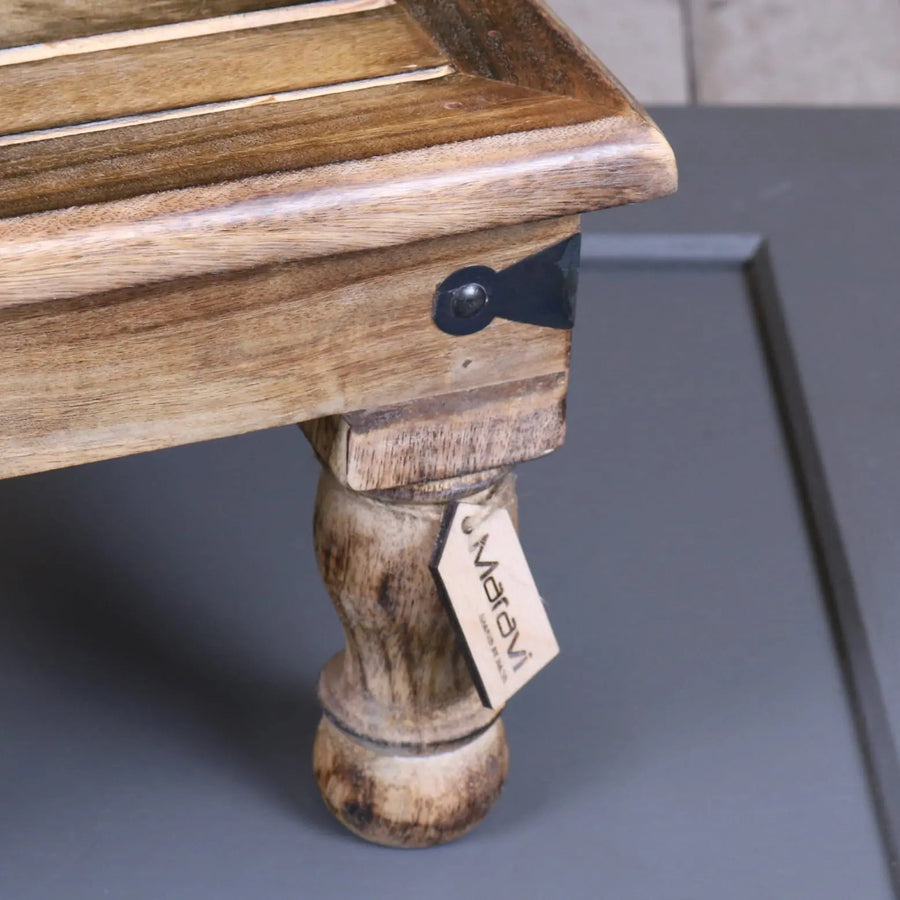 Premium versatile mango wood stool, stylish square footstool for living room, nursery or side table, handcrafted sustainable hardwood by Maravi at brixbailey.com