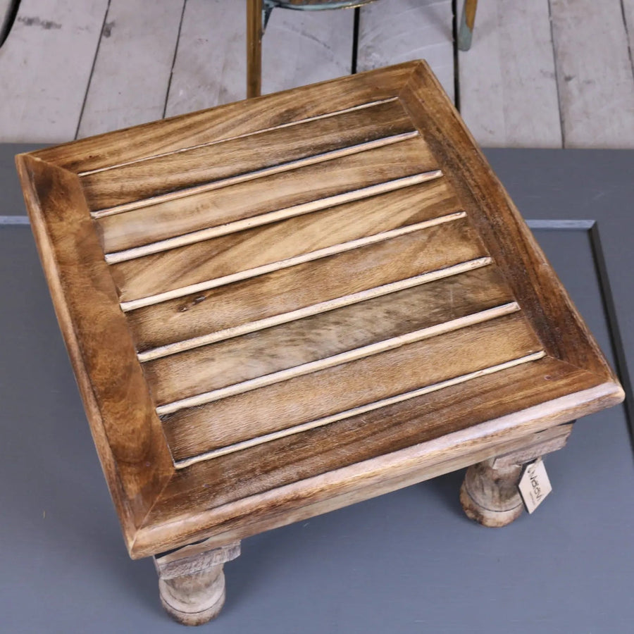 Premium Mol mango wood stool, versatile stylish footstool, sustainable hardwood furniture, rustic home decor, multi-use square stool by Maravi at brixbailey.com