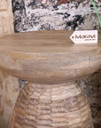 Reiek Wooden Carved Pedestal Side Table