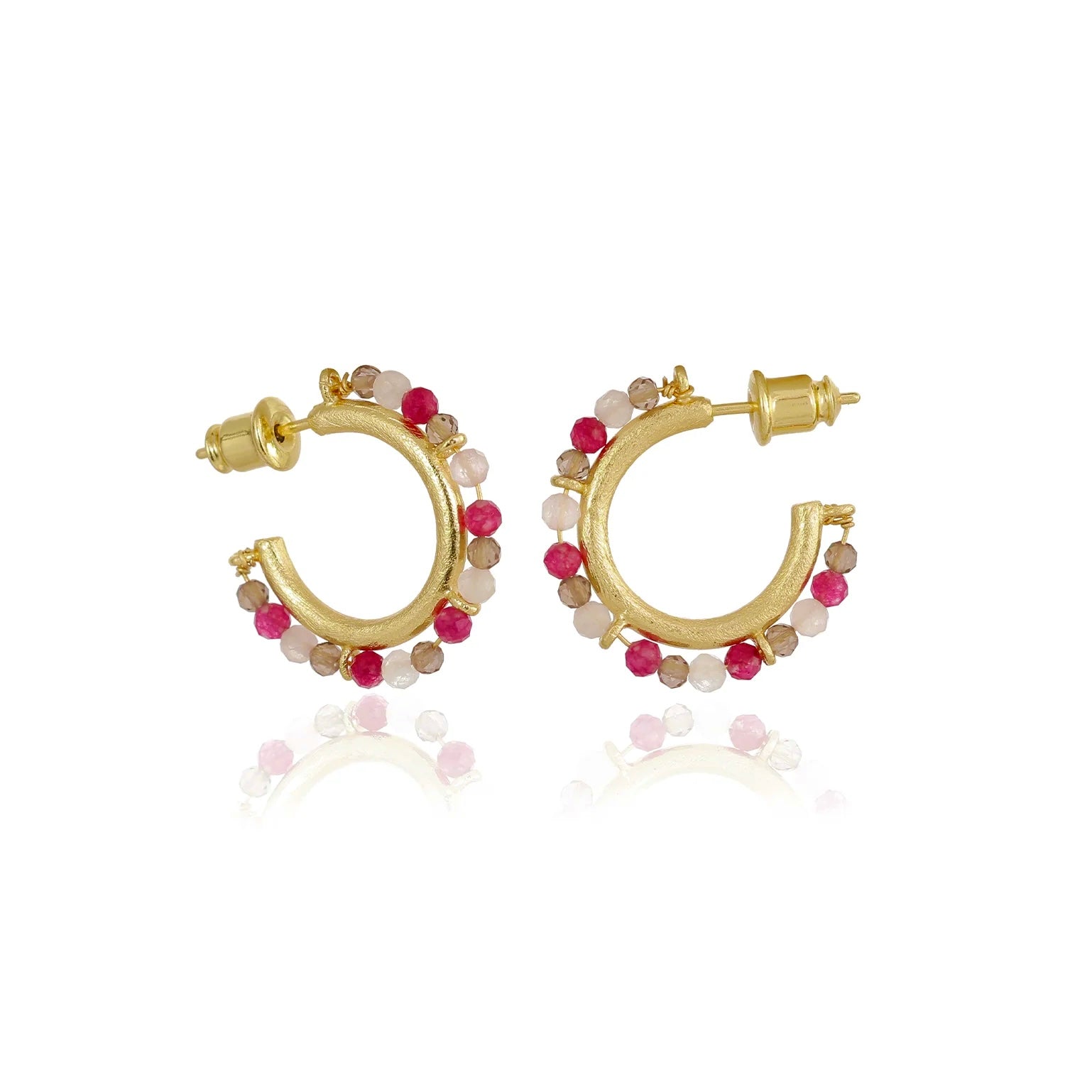 Ophelia Small Gemstone Hoops Smoky Quartz, Rose Quartz &amp; Ruby
