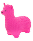 pink alpaca jumpy toy in a cozy indoor playroom setting with soft morning light