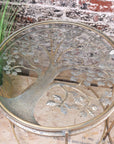 Belagavi Tree Design Set of 2 Round Side Tables Gold