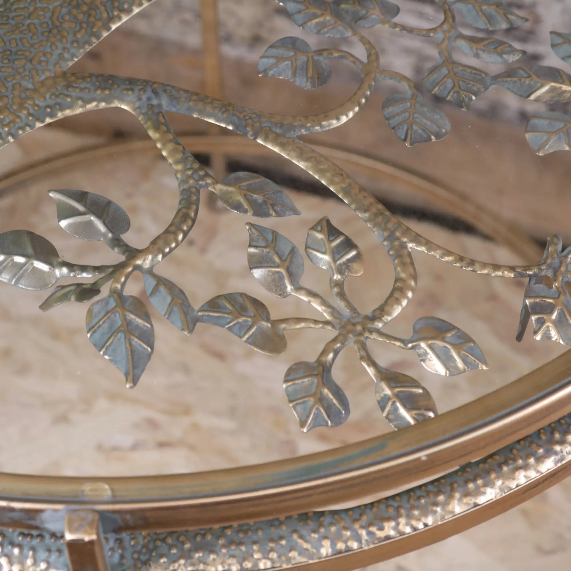 Belagavi Tree Design Set of 2 Round Side Tables Gold