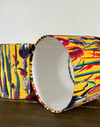 Mustard botanical velvet drum lampshade / ceiling shade, with a white lining