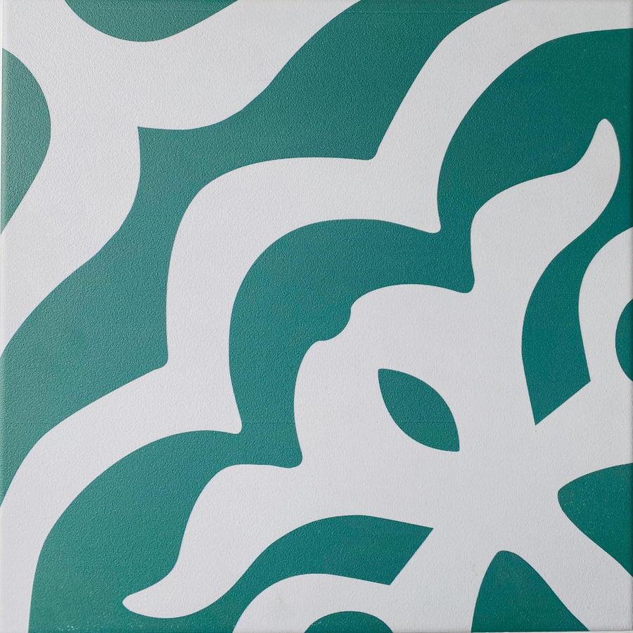 Luxury Isla turquoise porcelain floor tile, stylish Moroccan-inspired boho chic design, premium indoor-outdoor R11 anti-slip, 20x20cm by Maria Starling Design at brixbailey.com