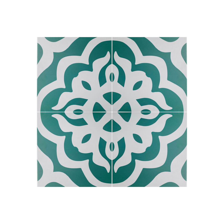 Luxury Isla turquoise porcelain floor tile, stylish Moroccan-inspired boho chic design, premium indoor-outdoor R11 anti-slip by Maria Starling Design at brixbailey.com
