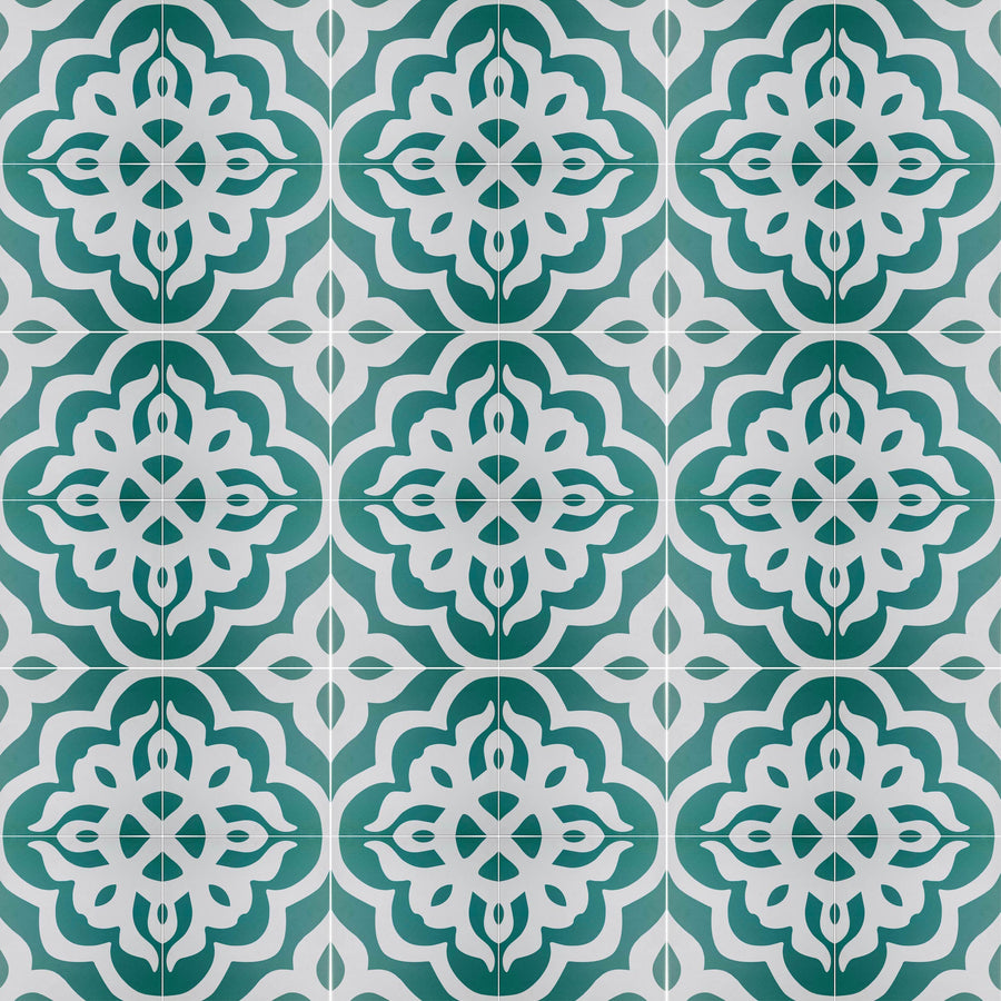 Luxury Isla turquoise porcelain floor tile, premium Moroccan-inspired boho chic design, indoor-outdoor R11 anti-slip, 20x20cm by Maria Starling Design at brixbailey.com