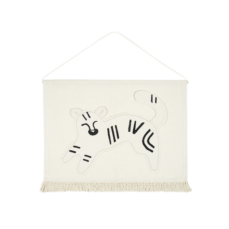 Luxury minimalist tiger embroidery wall hanging, premium bedroom or playroom decor, Nobodinoz Landscape collection by Ella James at brixbailey.com