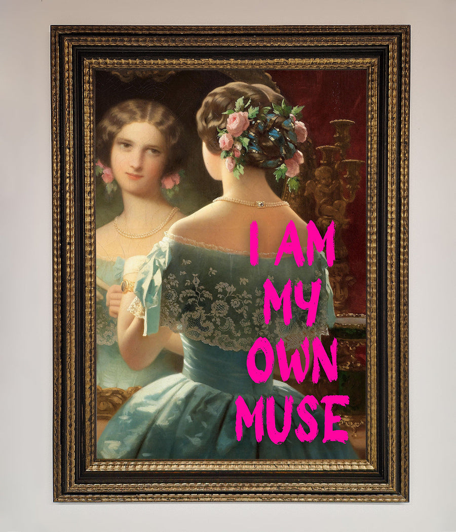 Luxury I Am My Muse framed print, stylish inspirational wall art, premium home decor, best-selling empowerment portrait by Zestio at brixbailey.com