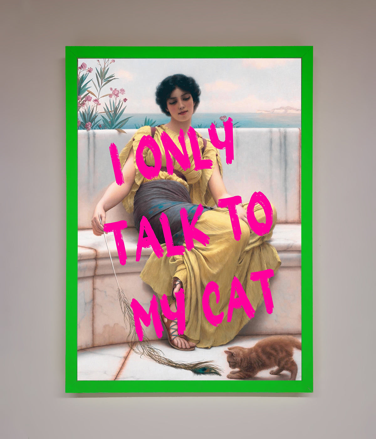 I Only Talk To My Cat Framed Wall Art, premium stylish home decor, trending best-selling humorous cat lover gift by Zestio at brixbailey.com