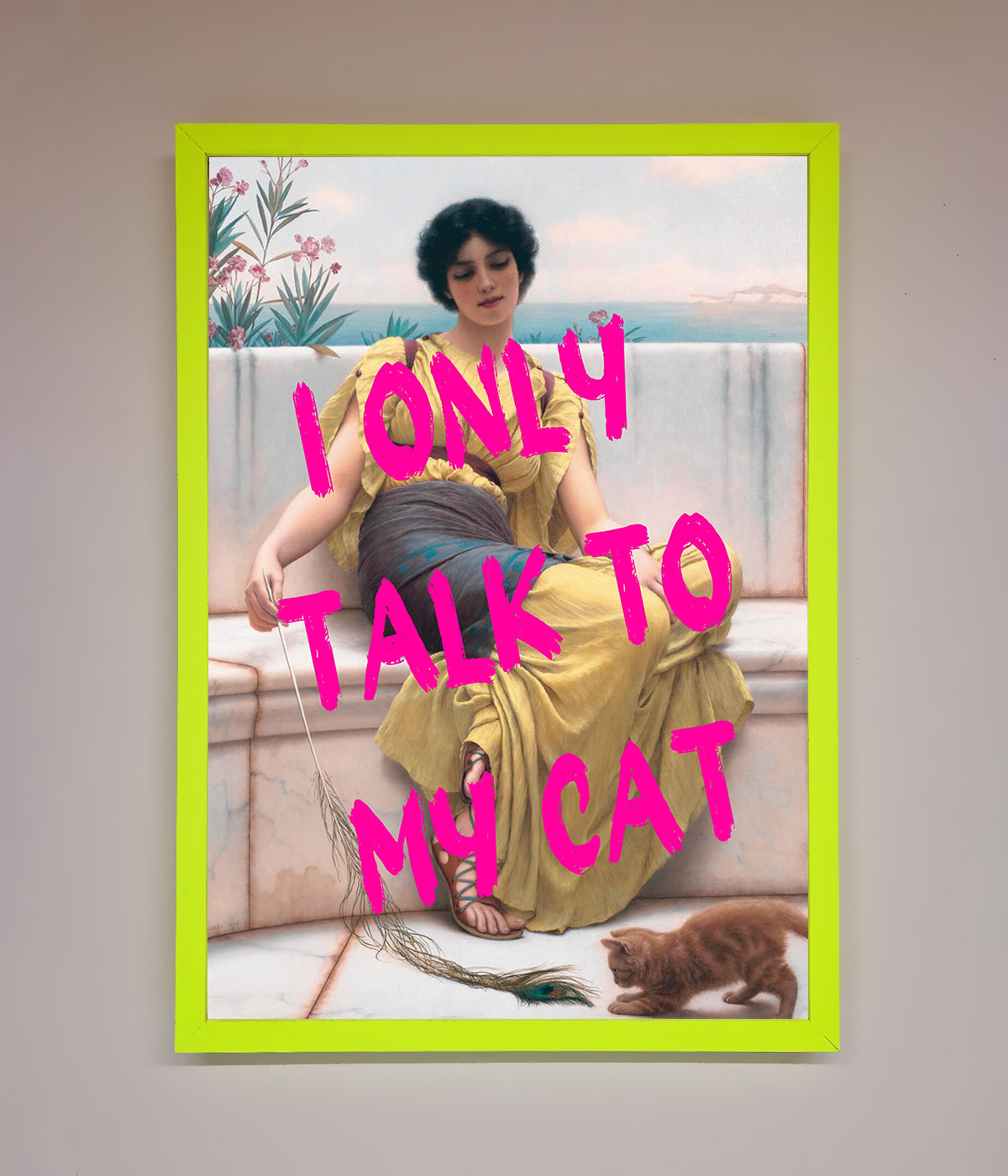 I Only Talk To My Cat Framed Wall Art, premium handcrafted home decor, stylish humorous cat lover gift, trending best-selling framed print by Zestio at brixbailey.com