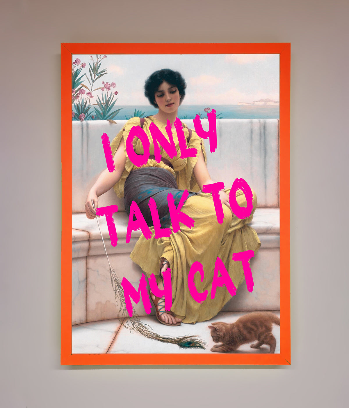 I Only Talk To My Cat Framed Wall Art, premium humorous home decor for cat lovers, stylish statement piece by Zestio at brixbailey.com