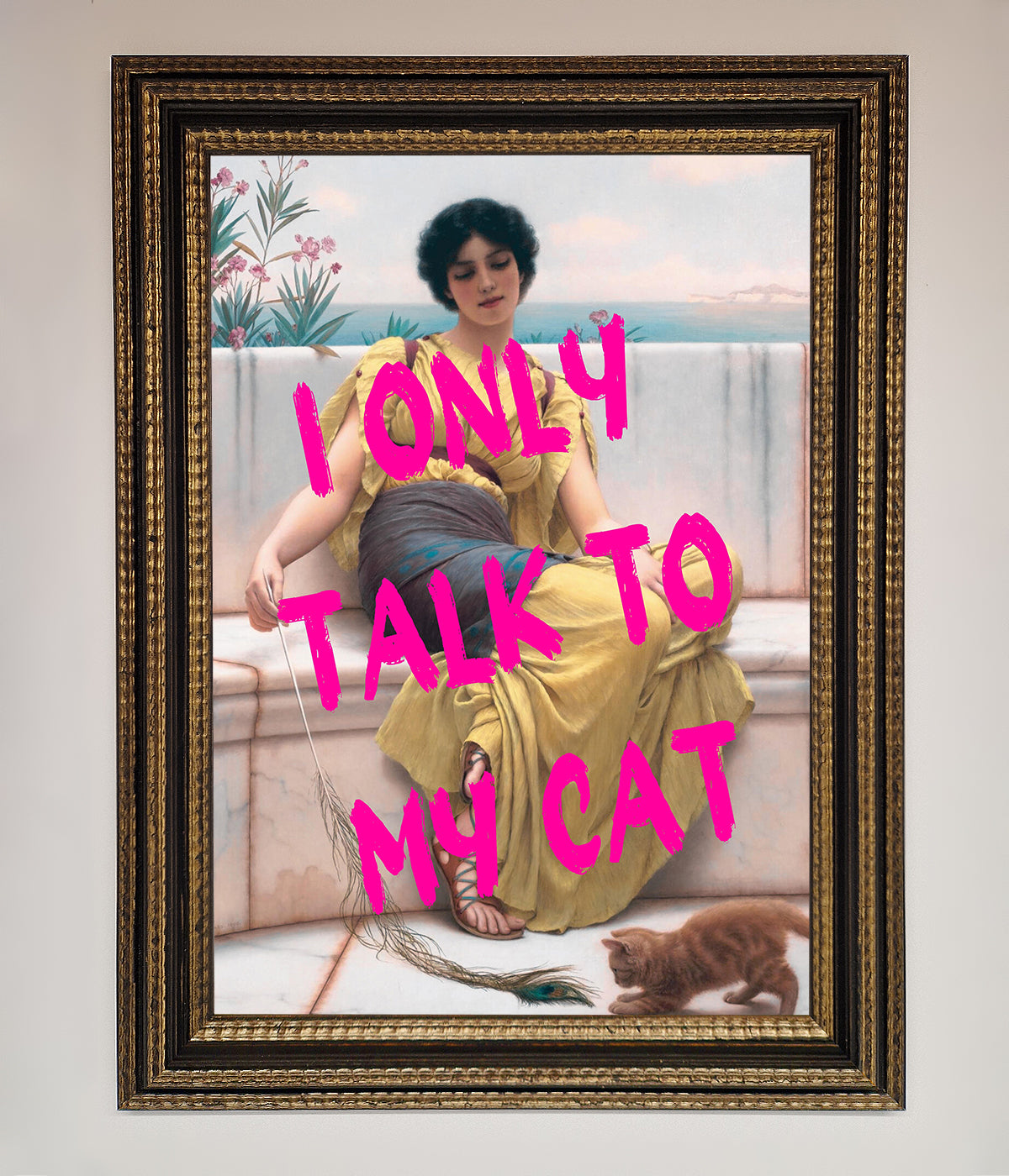 I Only Talk To My Cat Framed Wall Art, premium stylish home decor for cat lovers, trending best-selling humorous statement piece by Zestio at brixbailey.com