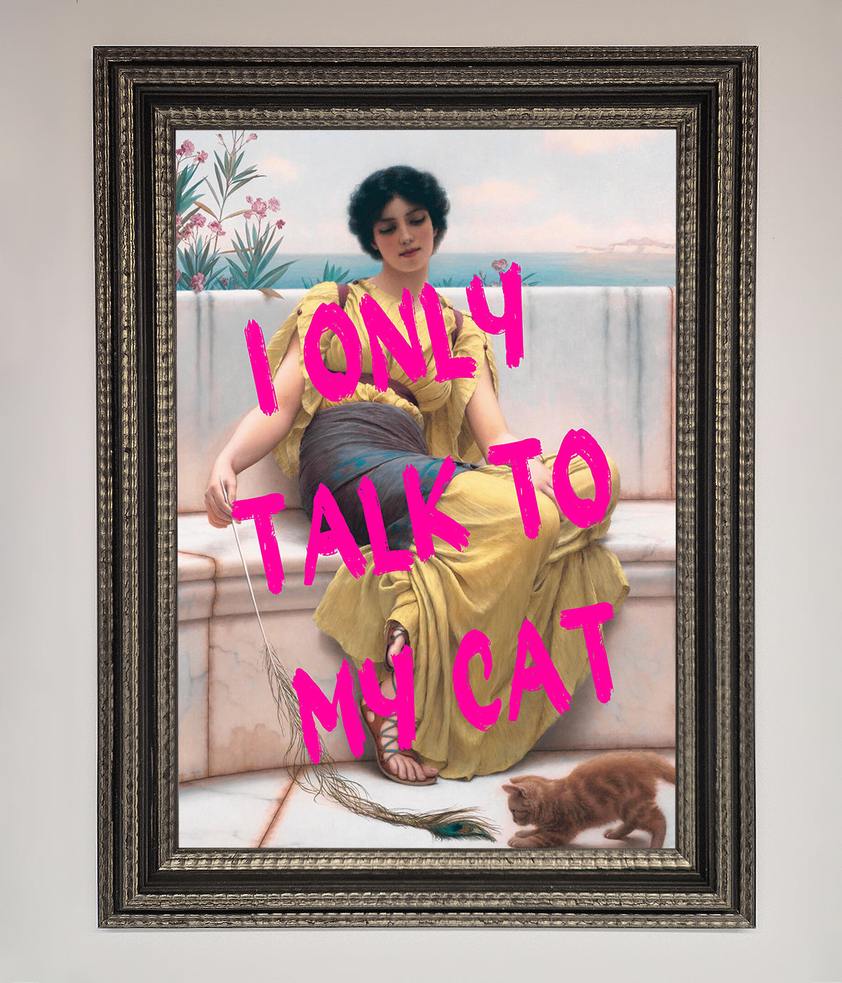 I Only Talk To My Cat Framed Wall Art, premium humorous home decor, stylish statement piece for cat lovers by Zestio at brixbailey.com