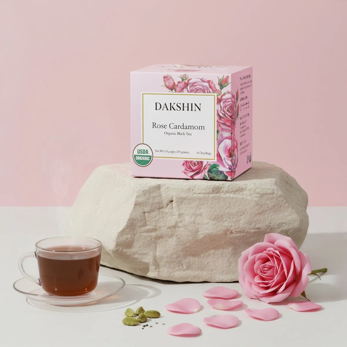 Organic Rose &amp; Cardamom Tea - Calm Digestive by Dakshin