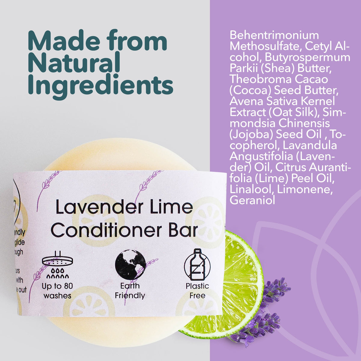 Lavender &amp; Lime Solid Conditioner Bar | Natural Hair Conditioner for All Hair Types | Vegan, Plastic-Free Hair Care