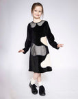 Kids Black Velvet A-line Dress