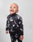 Black Jersey Baby Sweatshirt with Floral Print-1