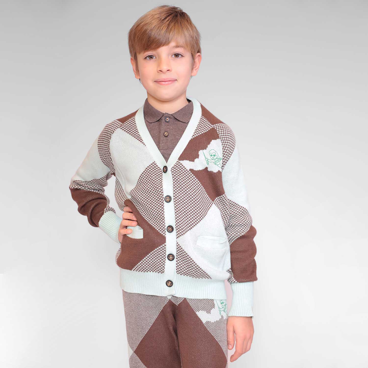 Kids Cardigan in Chocolate and Mint