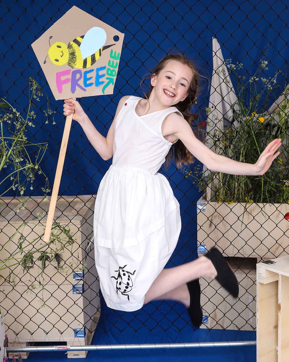 Ladybug Embroidered White Dress — Organic Cotton Heirloom for Girls