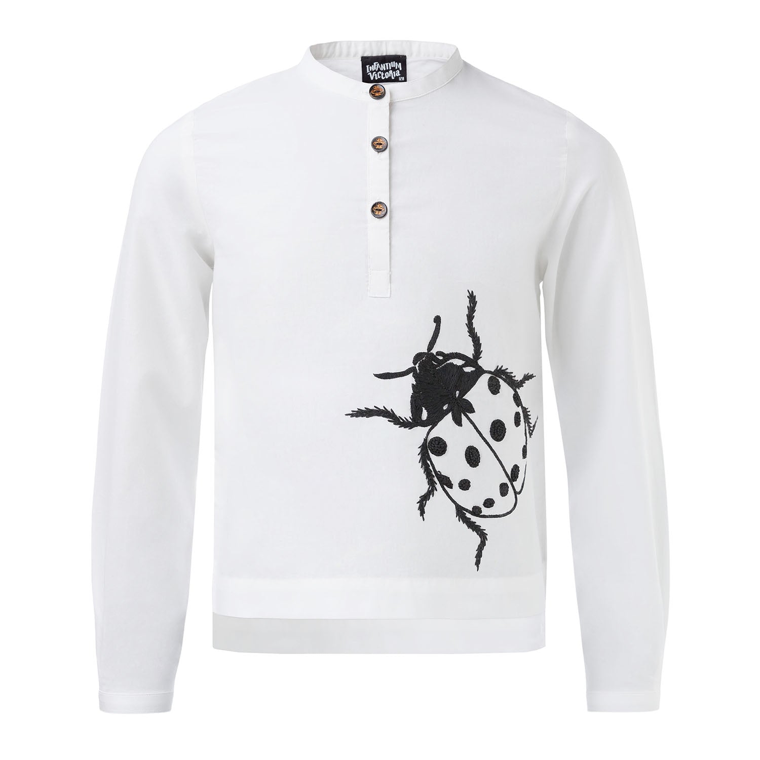 White Organic Cotton Tunic with Hand Embroidered Ladybug