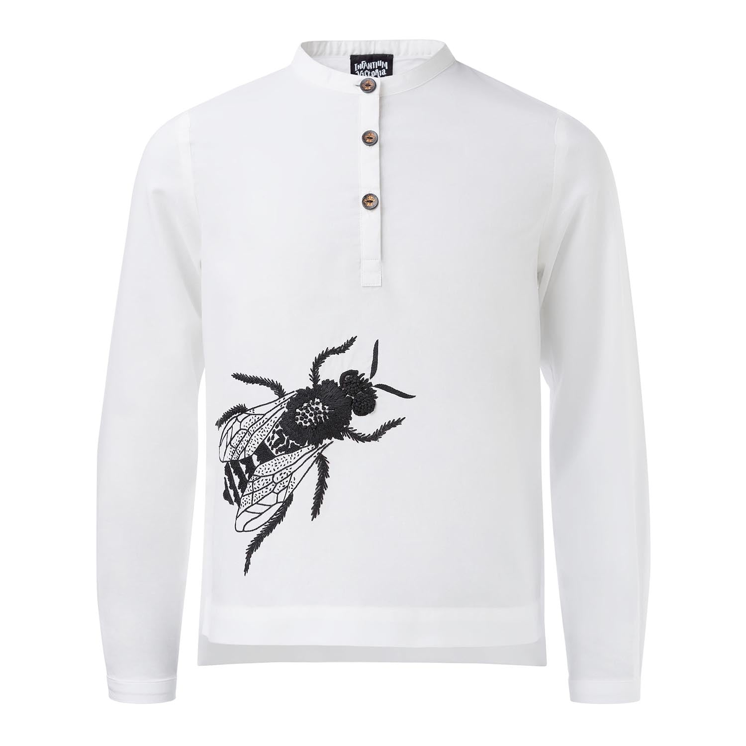White Tunic with Bee Hand Embroidery