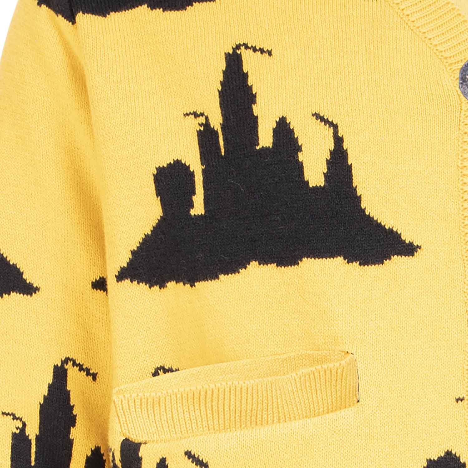 Yellow Knitted Cardigan with Beach Castle Design