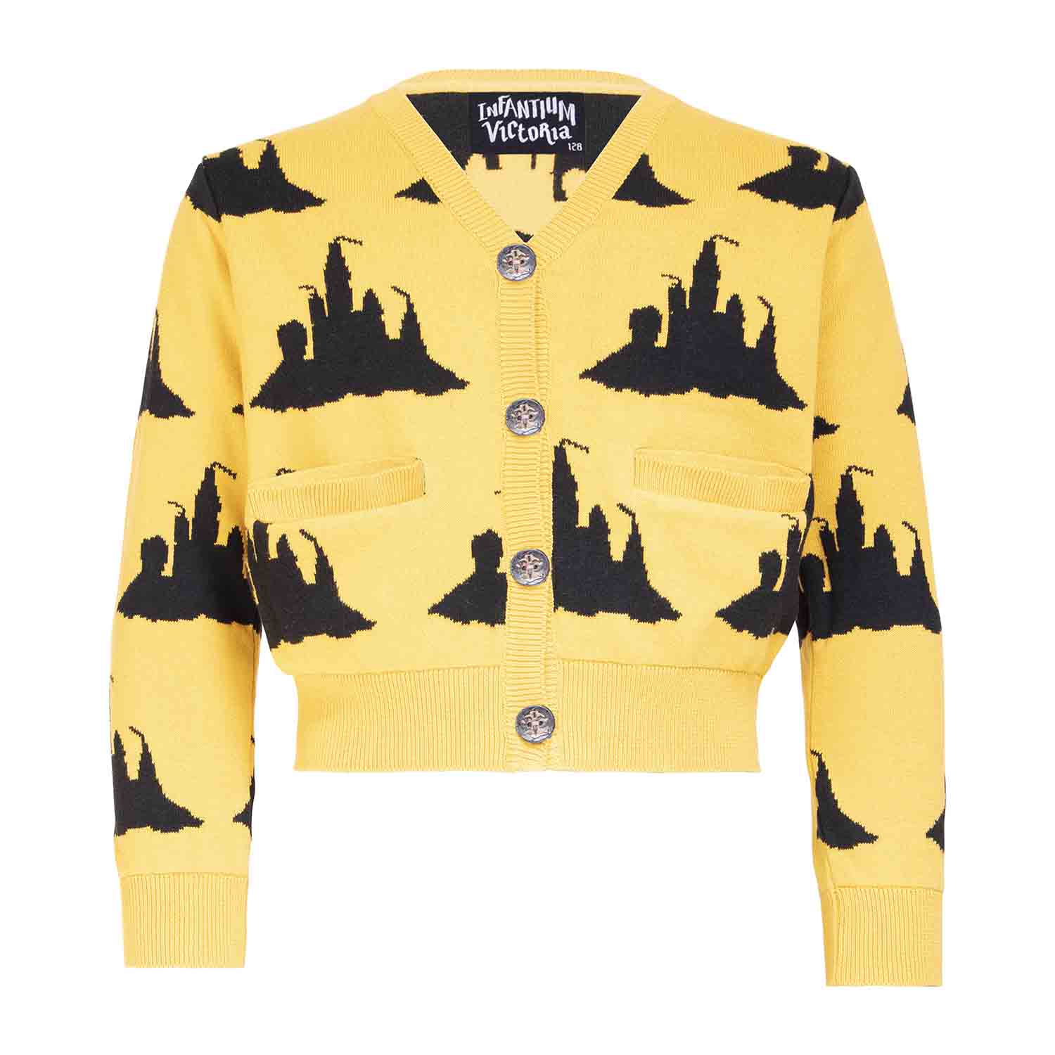 Yellow Knitted Girls and Boys Cardigan with Beach Castle-0