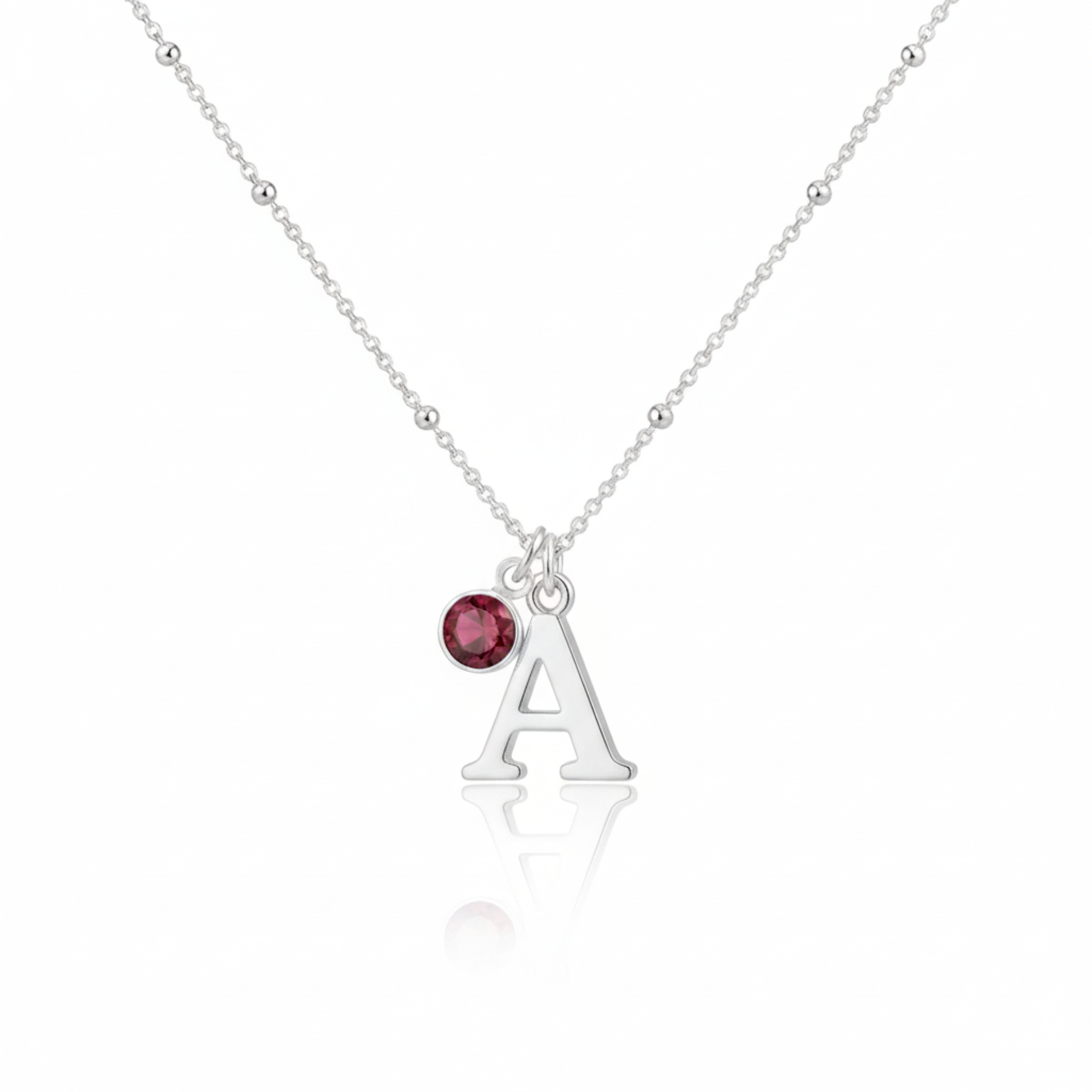 July Birthstone Necklace with Initial Charm | Ruby Gift for Her