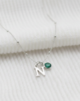 May Birthstone & Initial Charm Necklace