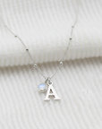 June Birthstone Necklace with Initial Charm – Moonstone Gift for Her